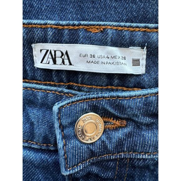 ~ ZARA ~ Women's Blue Medium Wash Coin Pocket Tapered Jeans Size 4 - Picture 4 of 6